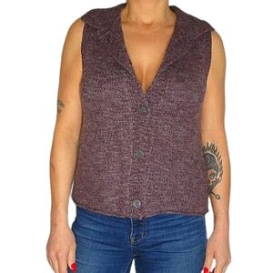 J. Jill Button-Up Cardigan Vest Wool Alpaca Mix Purple V Neck Size Medium